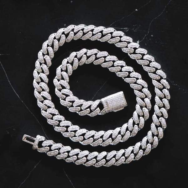 Moissanite Cuban chain 12mm Silver 925